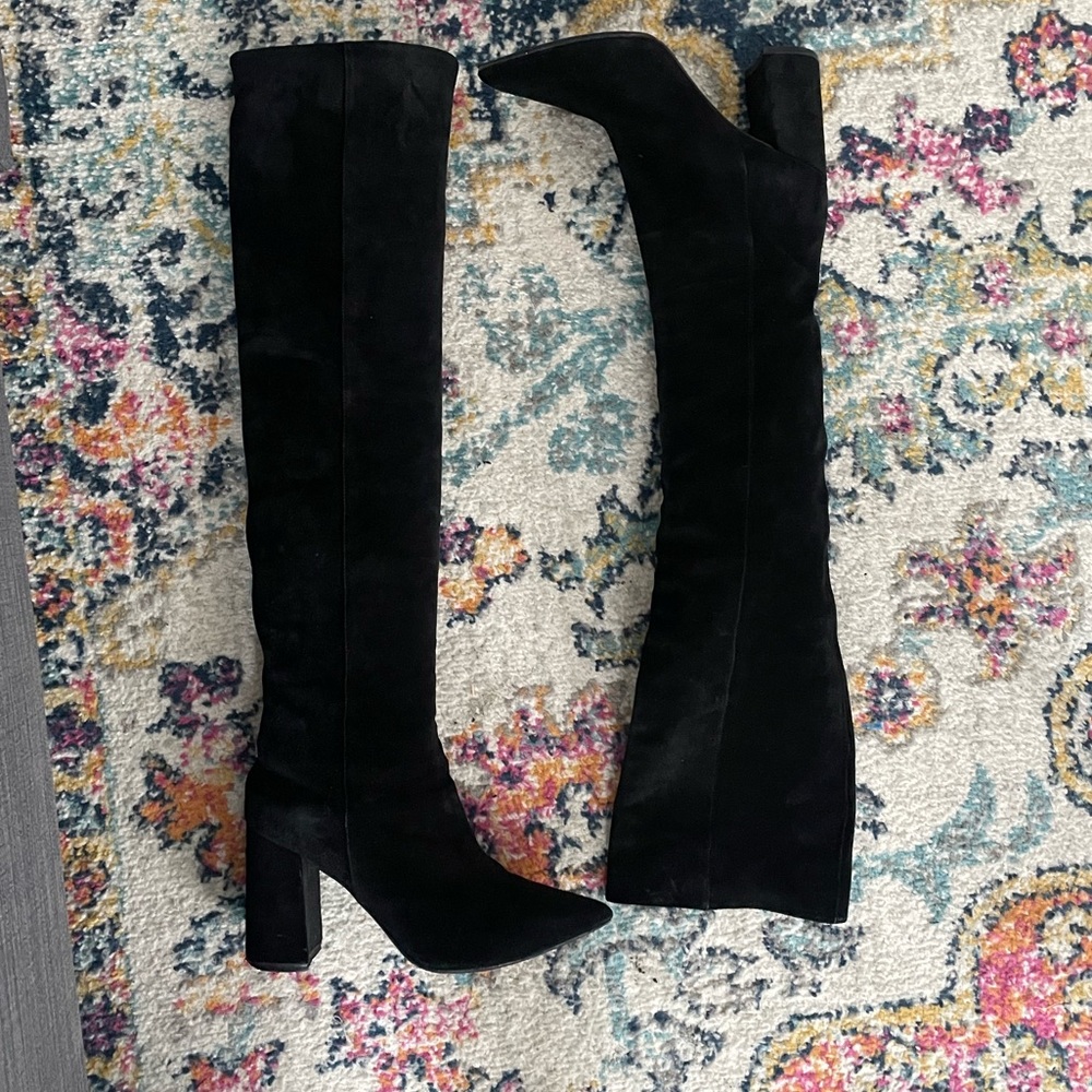 Tabitha Simmons suede OTK square heel boots